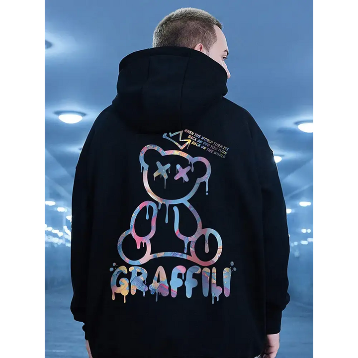 Retro graffiti bear print hoodie from the y2k streetwear collection - hoodies