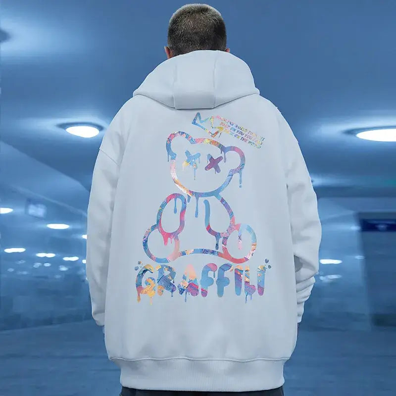 Retro graffiti bear print hoodie from the y2k streetwear collection - hoodies