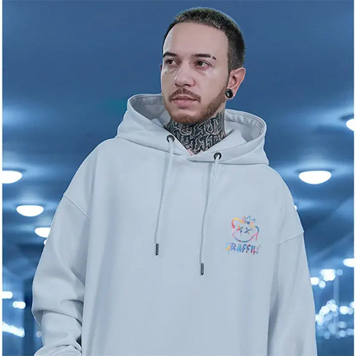 Retro graffiti bear print hoodie from the y2k streetwear collection - hoodies