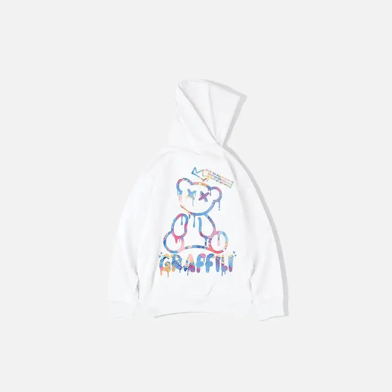 Retro graffiti bear print hoodie from the y2k streetwear collection - white / m - hoodies