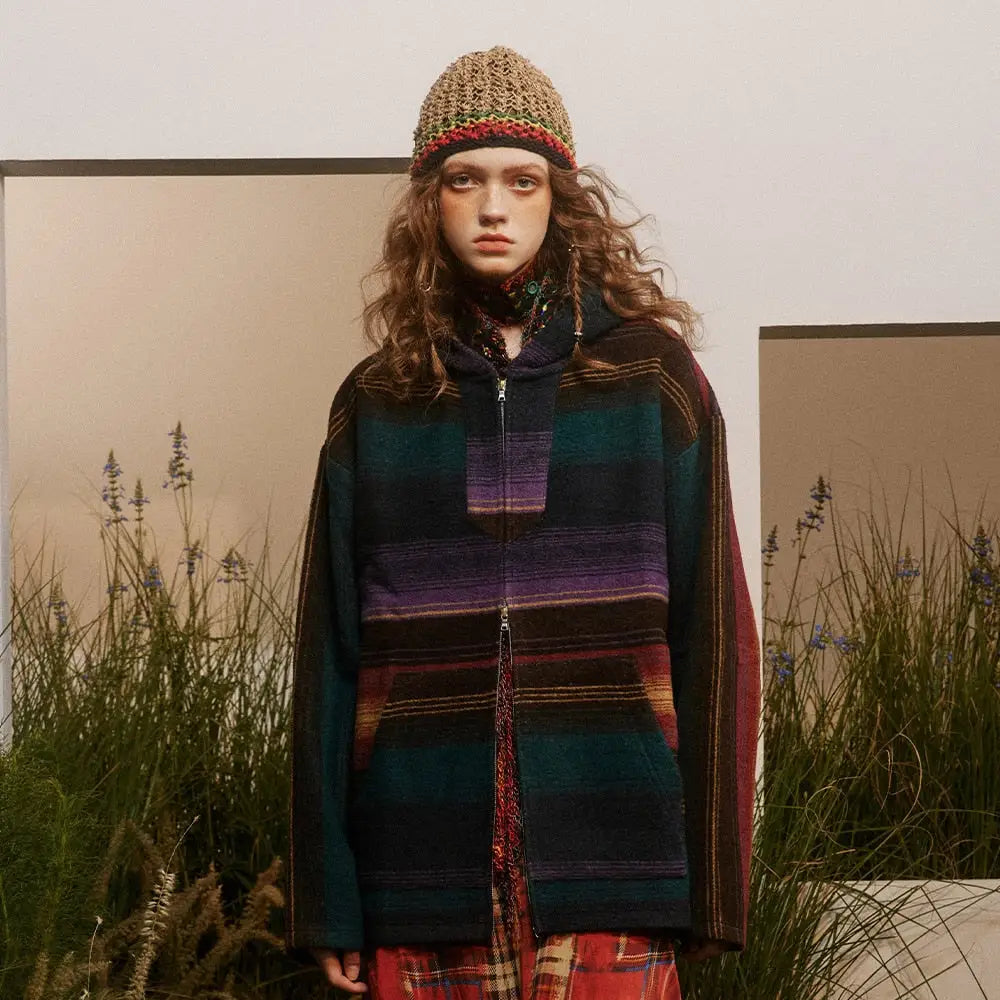 Y2k hit color retro striped hoodie in luxurious cotton blend - hoodie