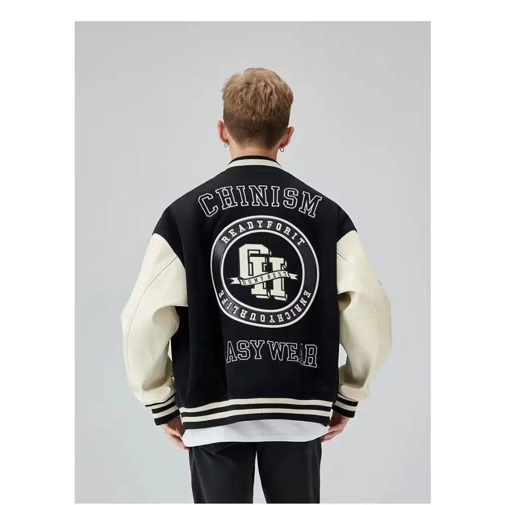 Y2k varsity jacket with retro letter print style