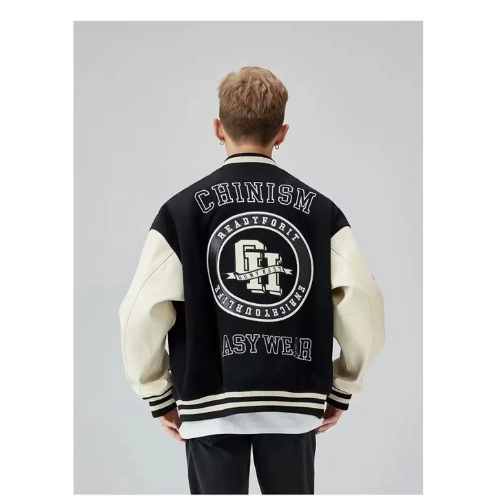 Y2k varsity jacket with retro letter print style