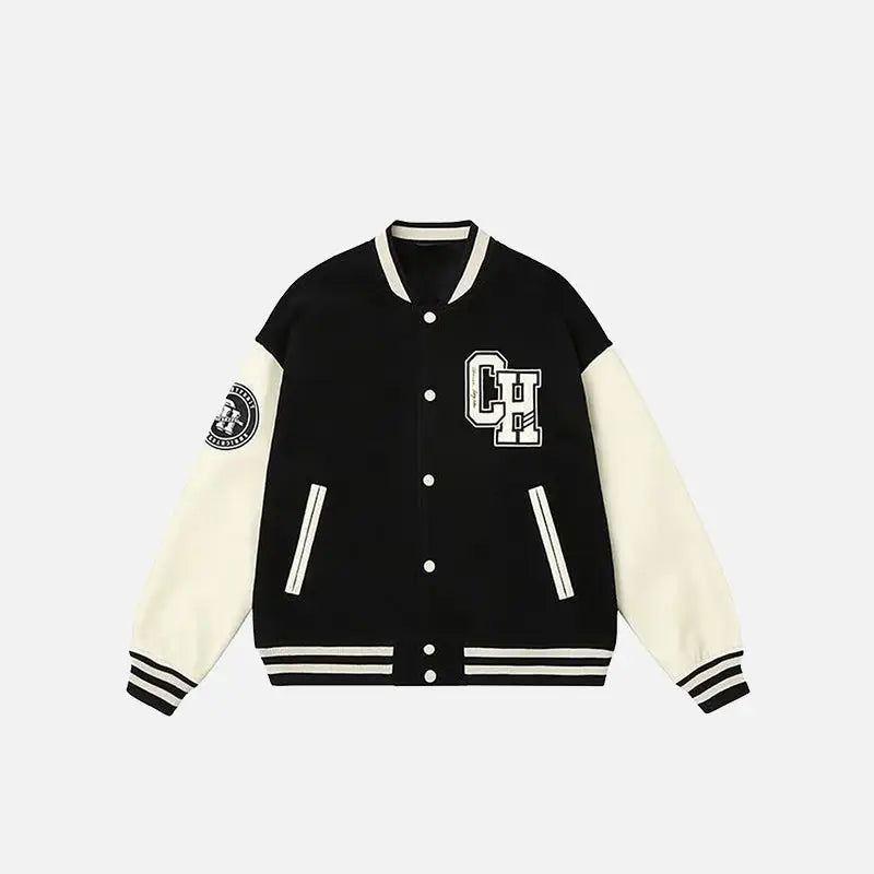 Y2k varsity jacket with retro letter print style - black / m