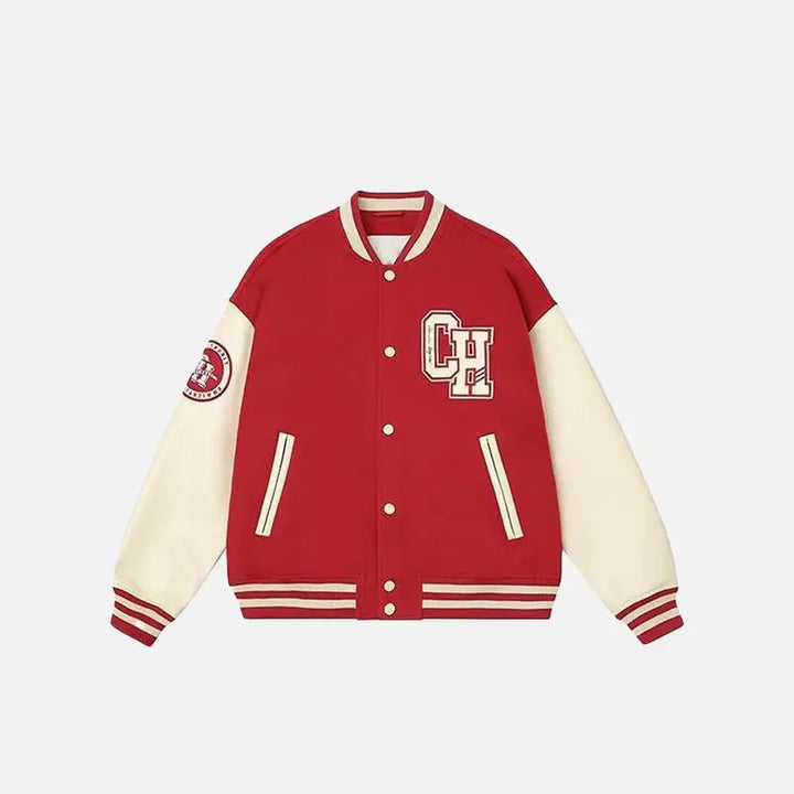 Y2k varsity jacket with retro letter print style - red / m