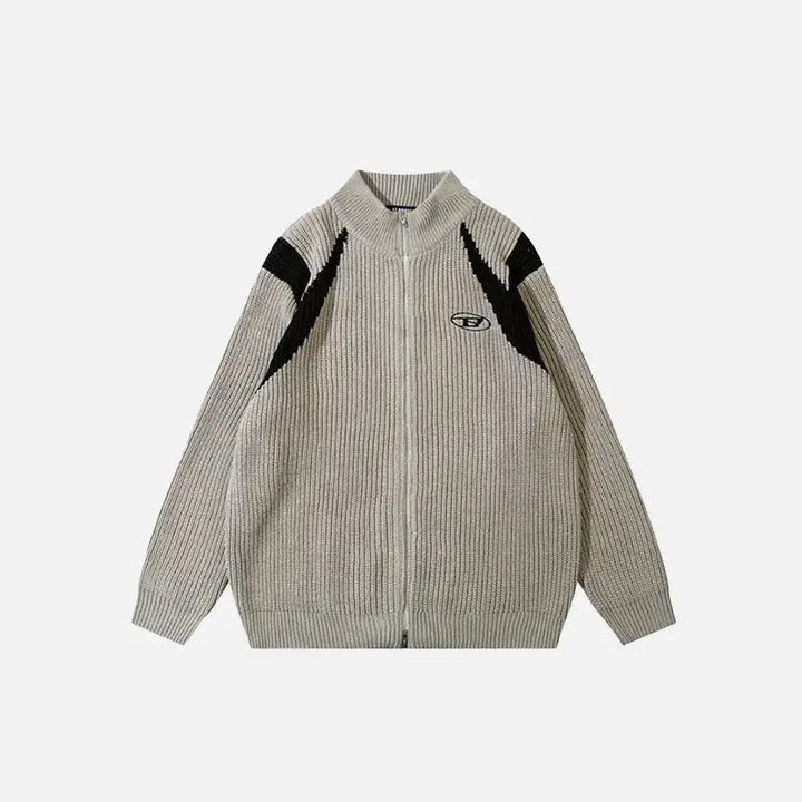 Retro loose fit knitted jacket from y2k streetwear collection - beige / m - jackets