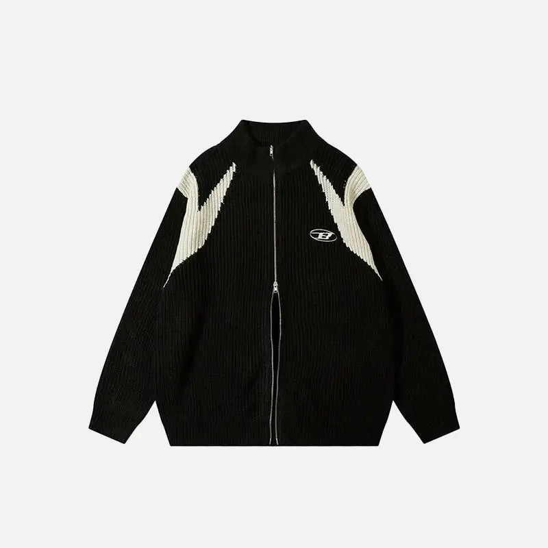Retro loose fit knitted jacket from y2k streetwear collection - black / m - jackets