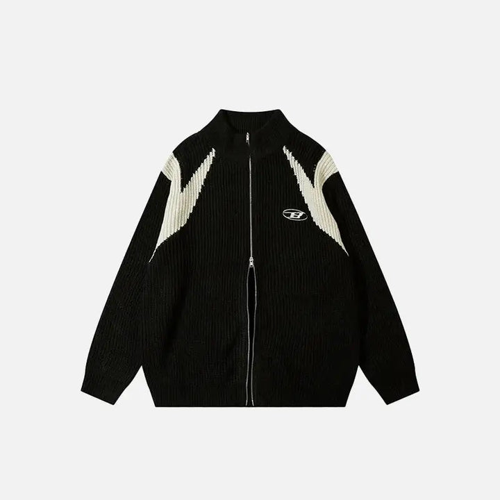 Retro loose fit knitted jacket from y2k streetwear collection - black / m - jackets