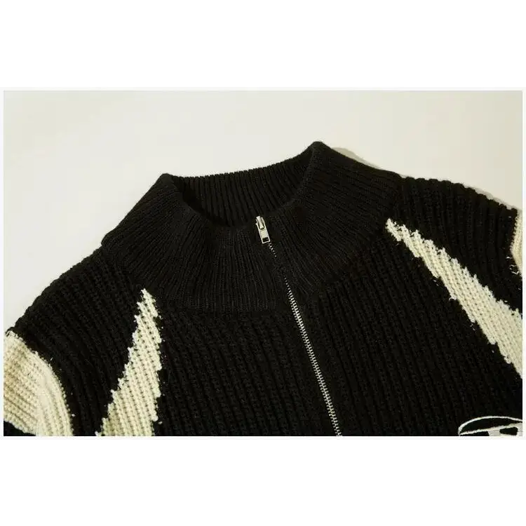 Retro loose fit knitted jacket from y2k streetwear collection - jackets