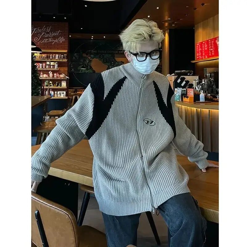 Retro loose fit knitted jacket from y2k streetwear collection - jackets