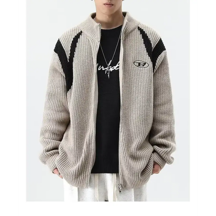 Retro loose fit knitted jacket from y2k streetwear collection - jackets