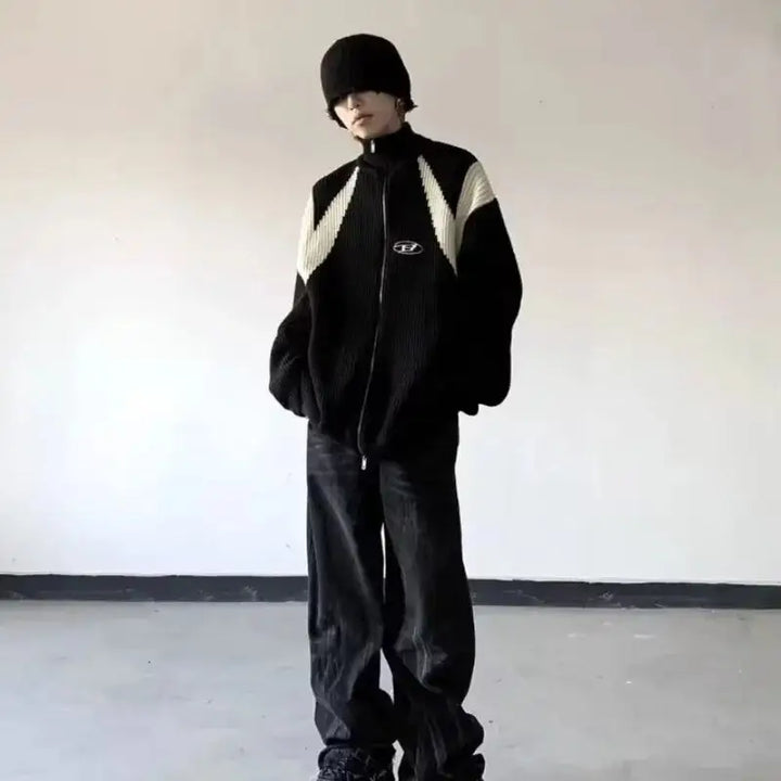 Retro loose fit knitted jacket from y2k streetwear collection - jackets