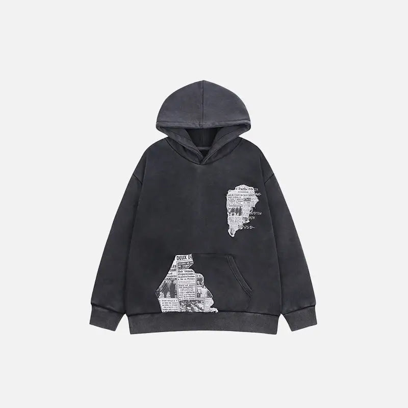 Retro y2k newspaper graphic hoodie for eye-catching style - black / s - hoodies