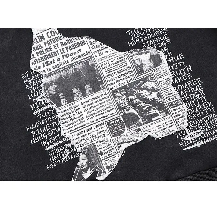 Retro y2k newspaper graphic hoodie for eye-catching style - hoodies