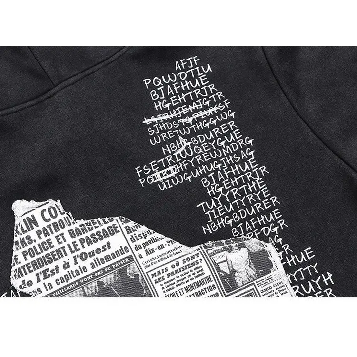 Retro y2k newspaper graphic hoodie for eye-catching style - hoodies