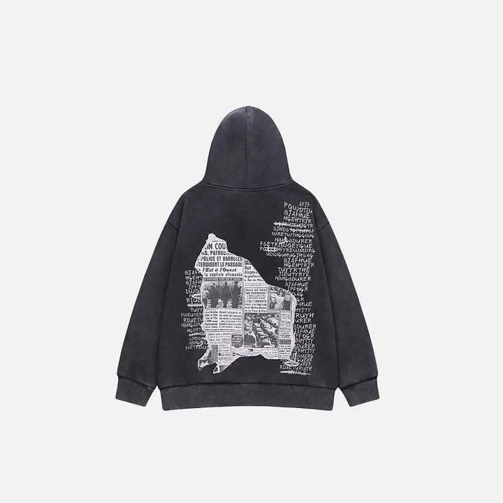 Retro y2k newspaper graphic hoodie for eye-catching style - hoodies