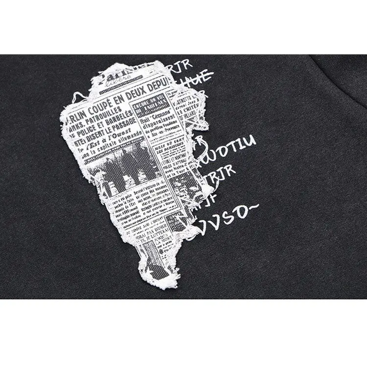 Retro y2k newspaper graphic hoodie for eye-catching style - hoodies