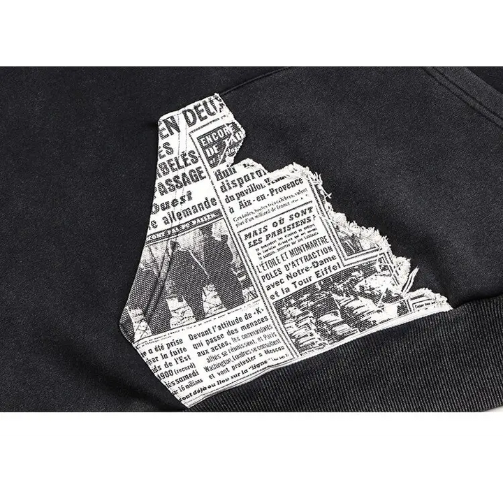 Retro y2k newspaper graphic hoodie for eye-catching style - hoodies