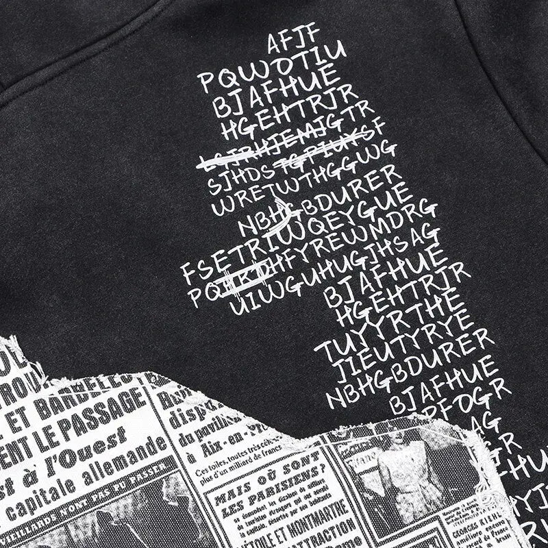 Retro y2k newspaper graphic hoodie for eye-catching style - hoodies