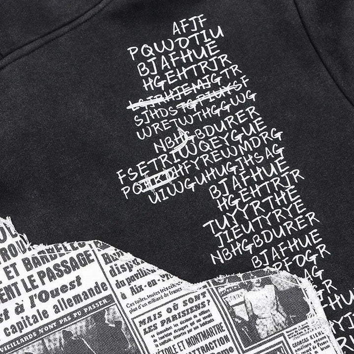 Retro y2k newspaper graphic hoodie for eye-catching style - hoodies