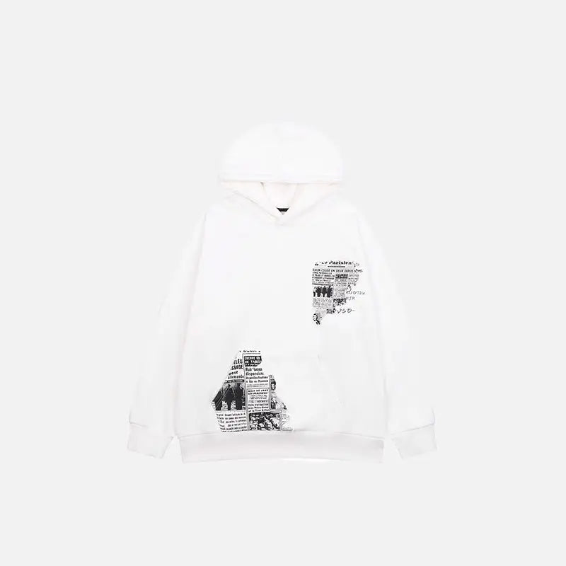 Retro y2k newspaper graphic hoodie for eye-catching style - white / s - hoodies