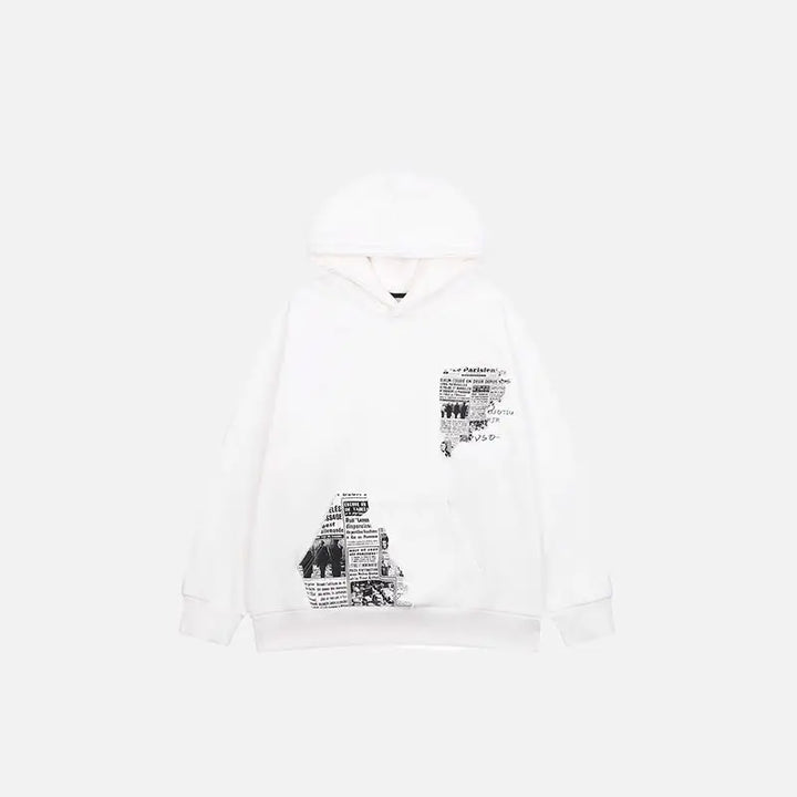 Retro y2k newspaper graphic hoodie for eye-catching style - white / s - hoodies