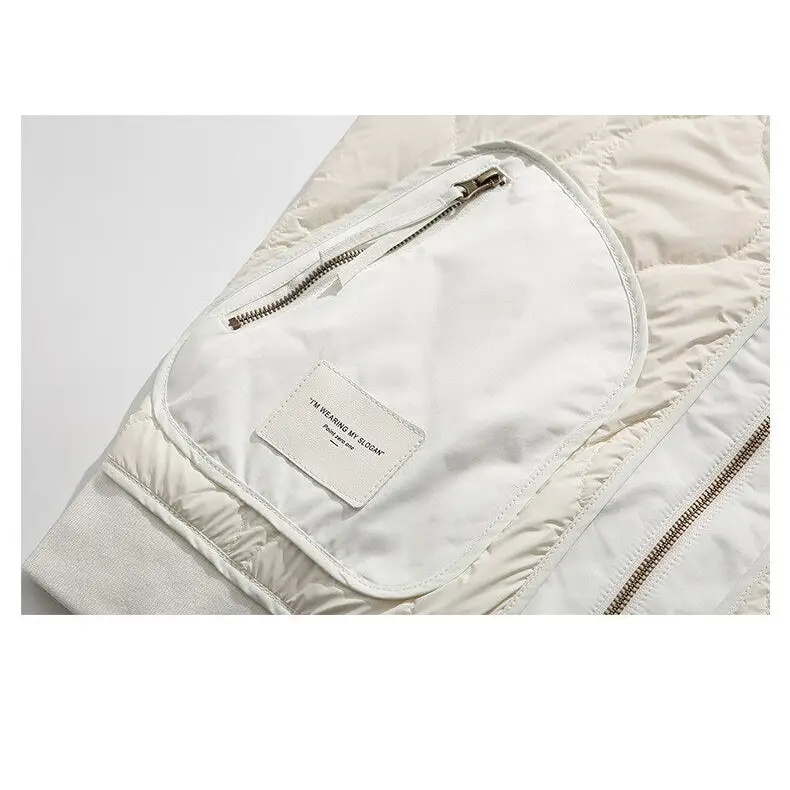 Y2k retro patched jacket with classic collar and zipper - puffer