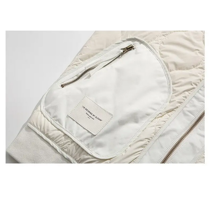 Y2k retro patched jacket with classic collar and zipper - puffer