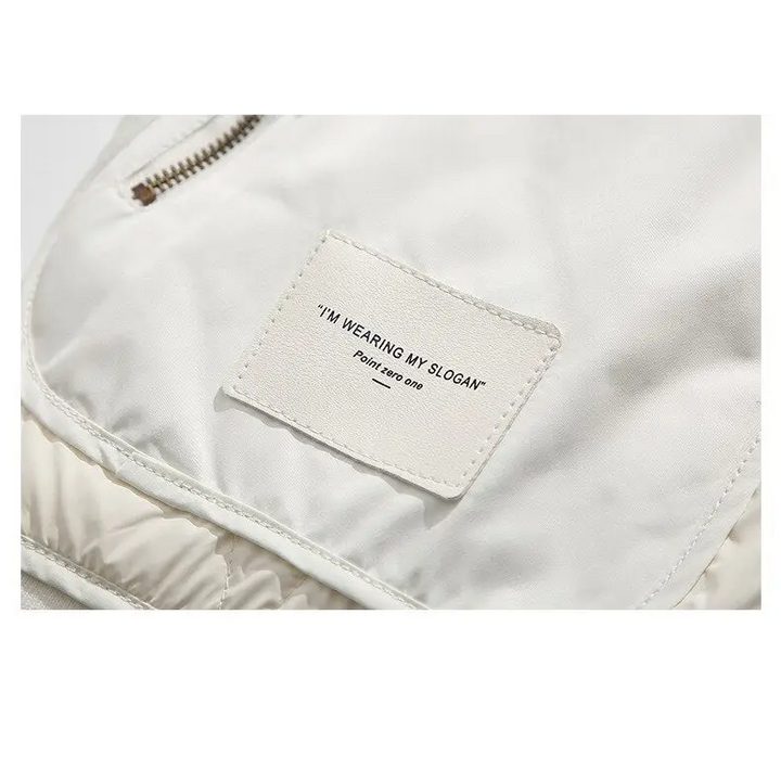 Y2k retro patched jacket with classic collar and zipper - puffer