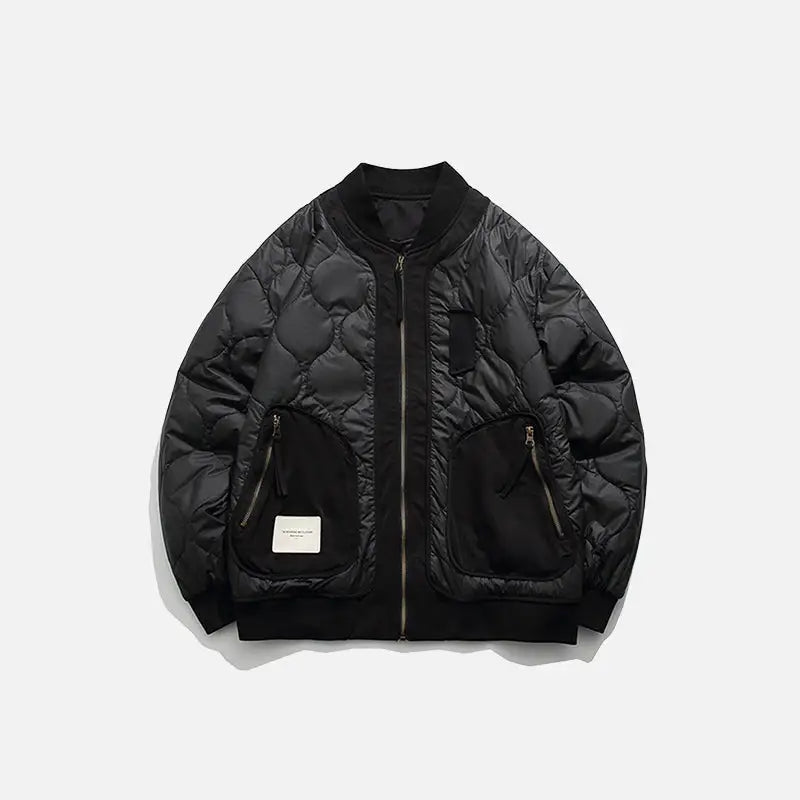 Y2k retro patched jacket with classic collar and zipper - black / m - puffer