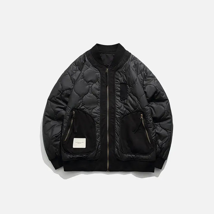 Y2k retro patched jacket with classic collar and zipper - black / m - puffer