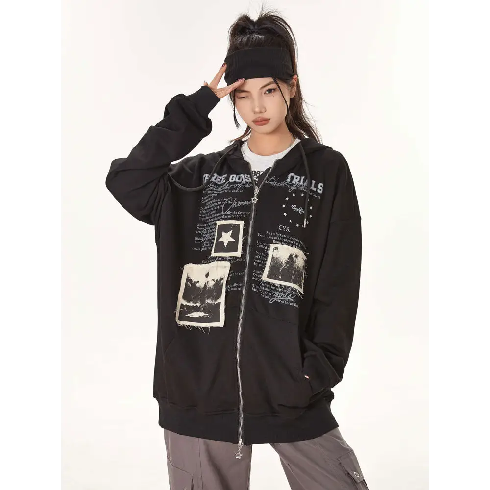 Y2k retro letter print hoodie for comfort and style - hoodies