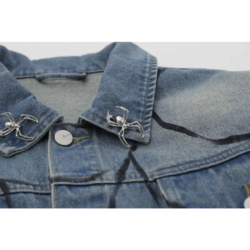 Y2k spider web denim jacket for unique style and comfort