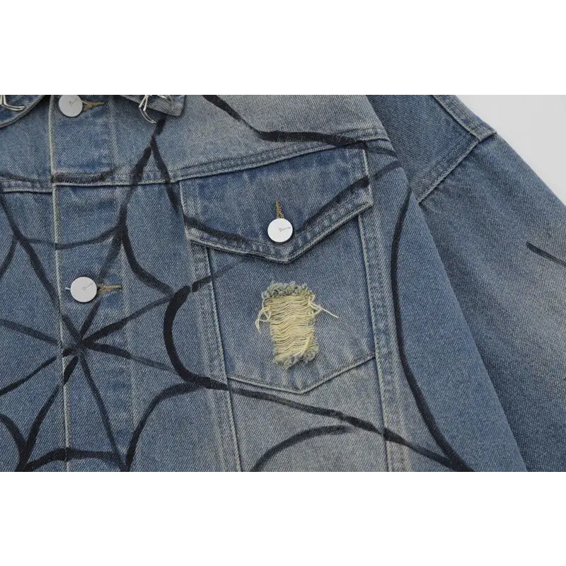 Y2k spider web denim jacket for unique style and comfort