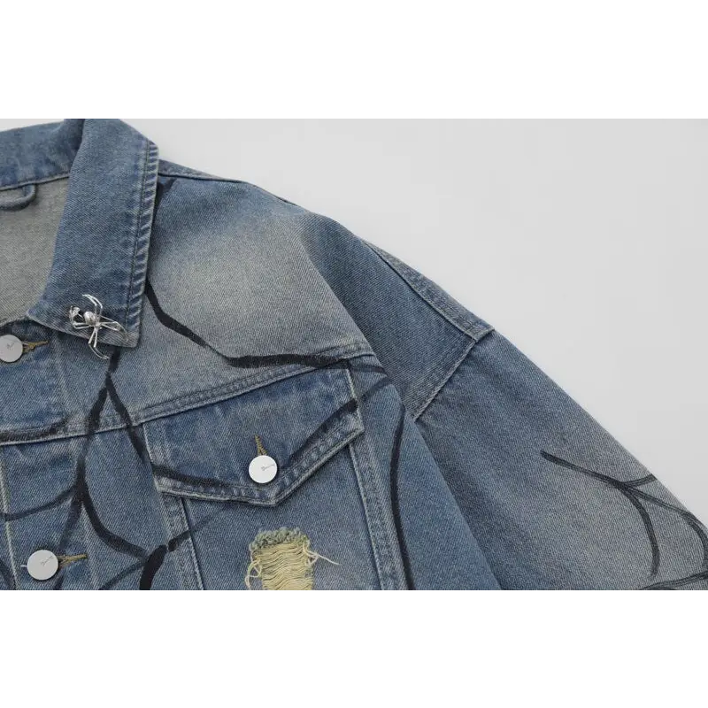 Y2k spider web denim jacket for unique style and comfort
