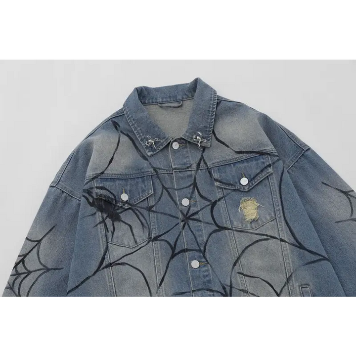 Y2k spider web denim jacket for unique style and comfort