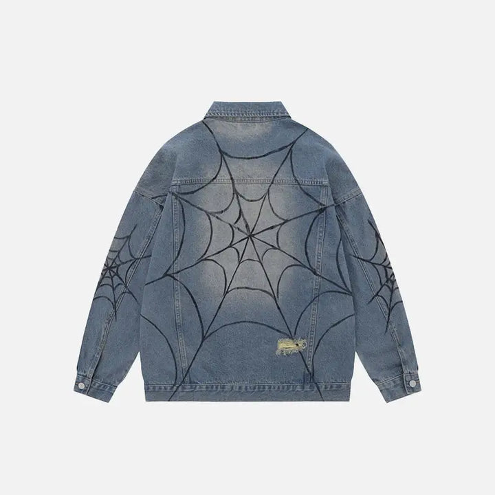 Y2k spider web denim jacket for unique style and comfort