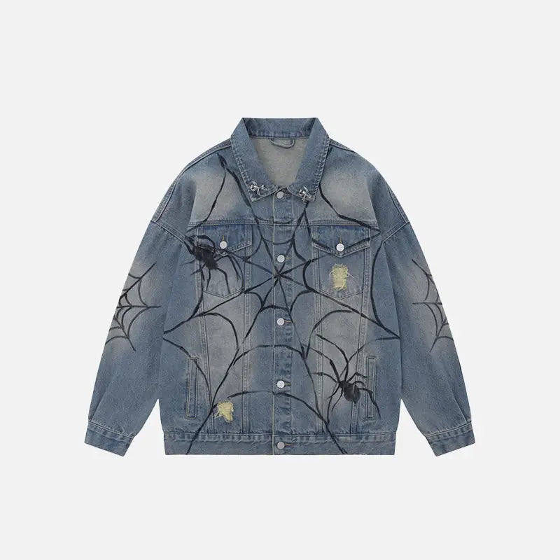 Y2k spider web denim jacket for unique style and comfort - blue / s