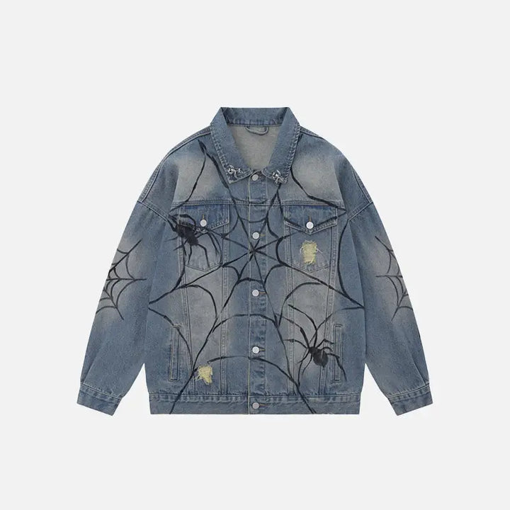 Y2k spider web denim jacket for unique style and comfort - blue / s