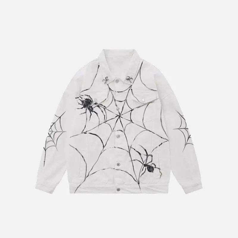 Y2k spider web denim jacket for unique style and comfort - white / s