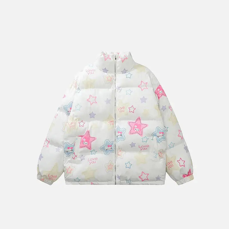 Y2k retro star quilted jacket with classic stand-up collar - white / m - jackets