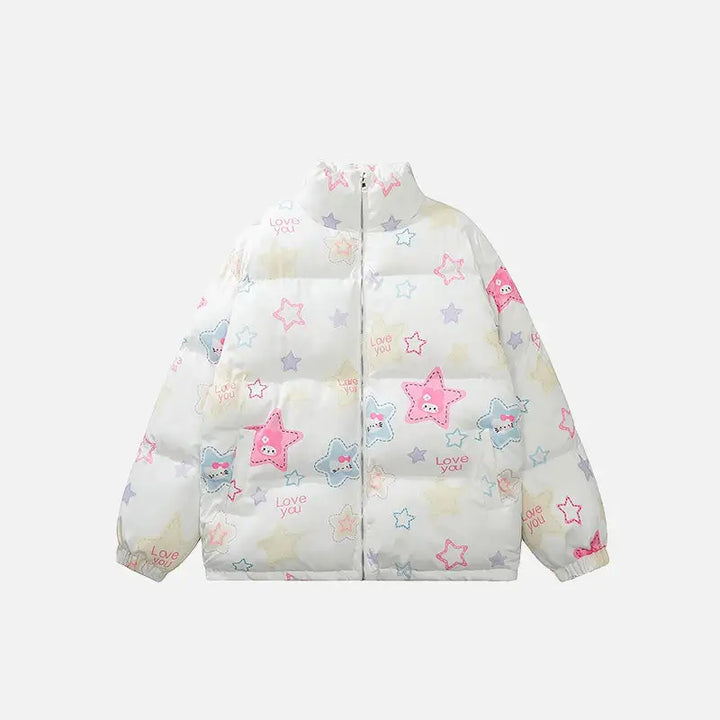 Y2k retro star quilted jacket with classic stand-up collar - white / m - jackets