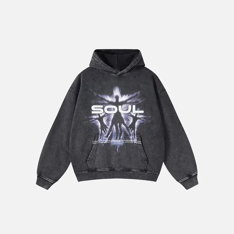 Vintage soul shadow graphic hoodie for a retro y2k look - washed black / m - hoodie