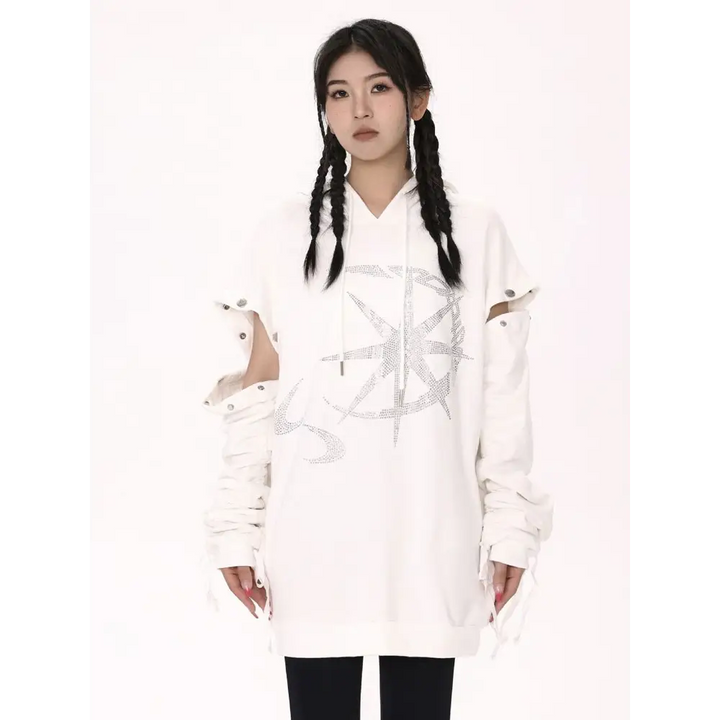 Y2k rhinestone graphic print hoodie for stylish comfort - hoodies