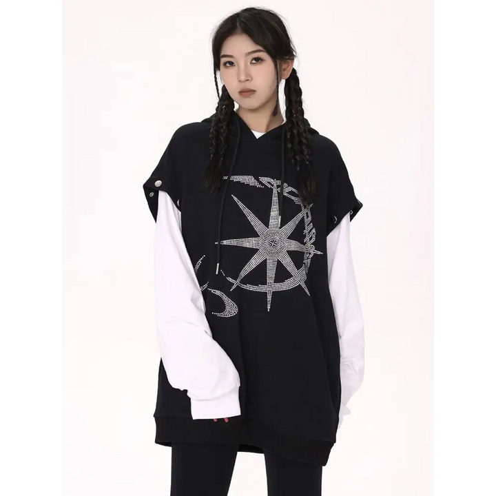 Y2k rhinestone graphic print hoodie for stylish comfort - hoodies