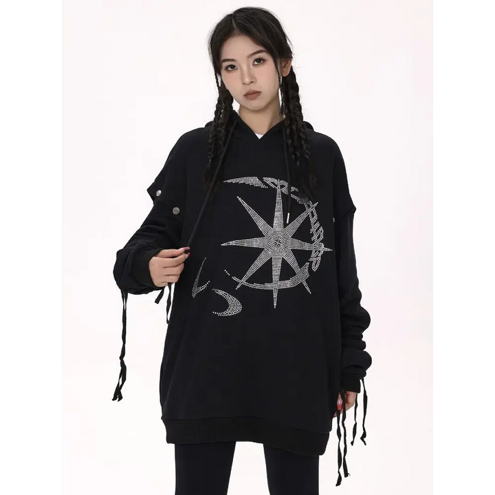 Y2k rhinestone graphic print hoodie for stylish comfort - hoodies