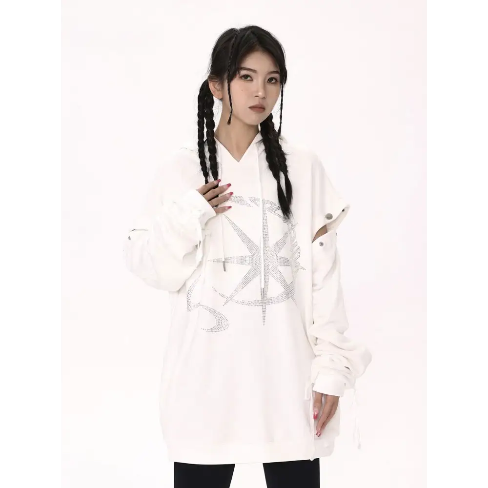 Y2k rhinestone graphic print hoodie for stylish comfort - hoodies
