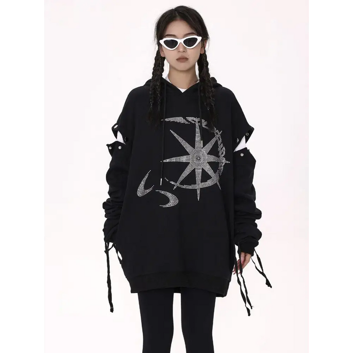 Y2k rhinestone graphic print hoodie for stylish comfort - hoodies