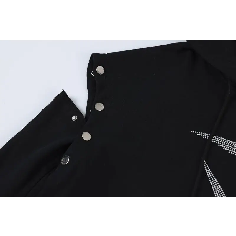 Y2k rhinestone graphic print hoodie for stylish comfort - hoodies