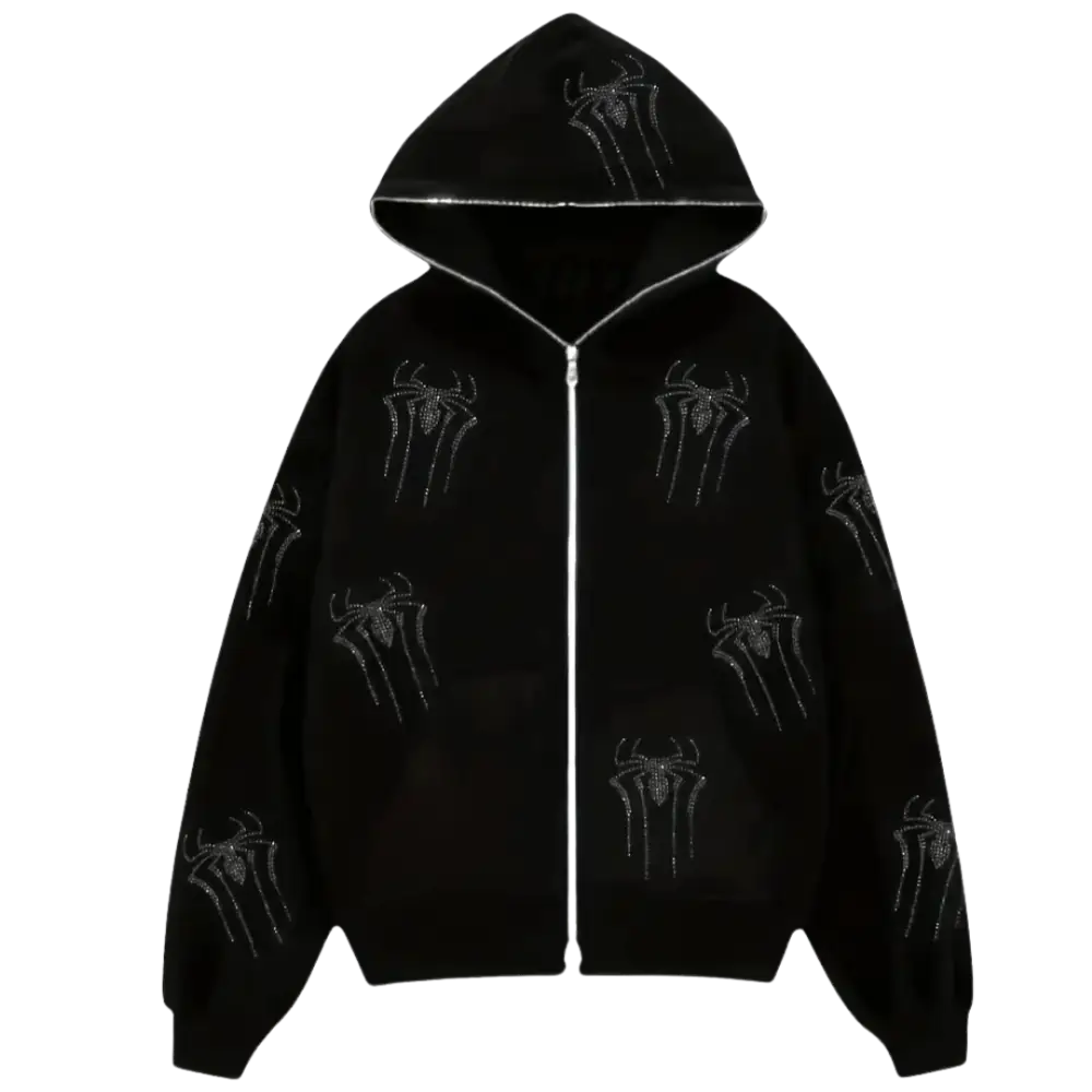 Y2k rhinestone spider zipper for urban fashion lovers - black / s